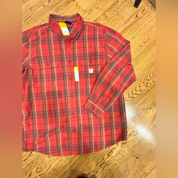 Nwt! Carhartt Mens L Red Button Down Plaid Shirt Rugged Flex Relaxed Fit Flannel - Picture 2 of 4